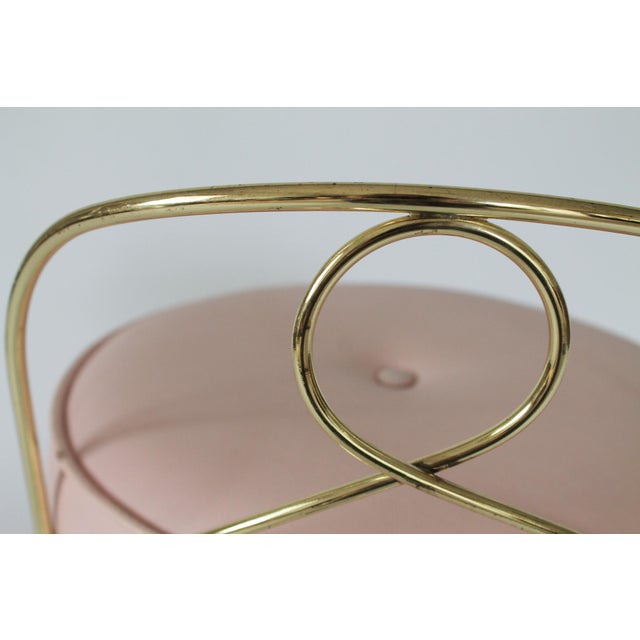 Vintage Pale Pink & Brass Vanity Seat / Stool / Chair For Sale - Image 13 of 16