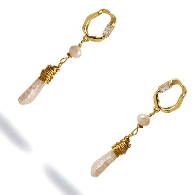 Contemporary Gold & Diamond Stud Pearl Drop Statement Earrings, A Pair For Sale - Image 3 of 7