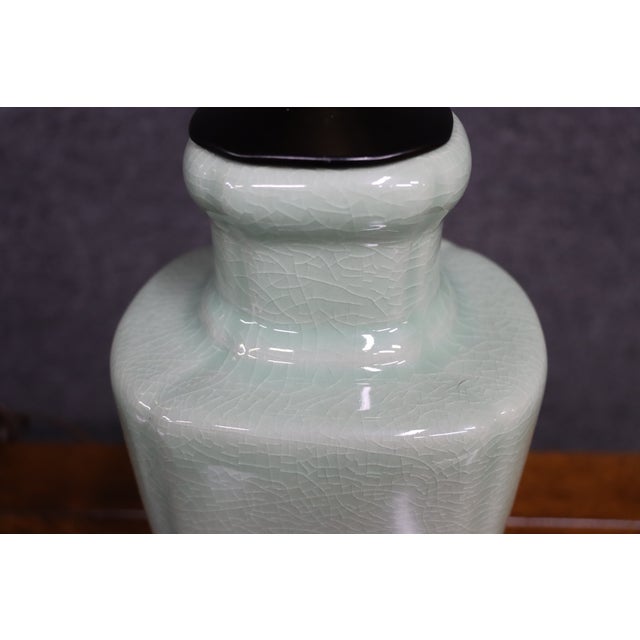 Chinoiserie Pair of Celadon Chinoiserie Table Lamps For Sale - Image 3 of 11