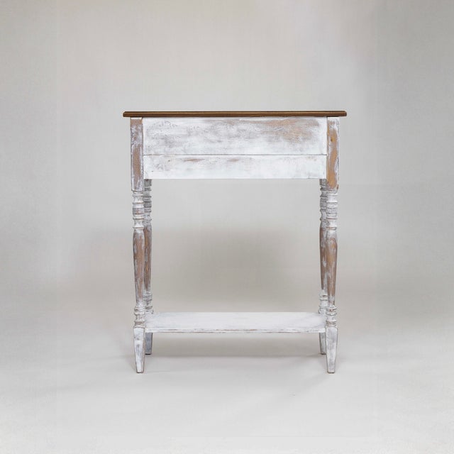 Wood Hand-Painted Whitewashed Solid Wood Console Table - Cottage Entryway Decor For Sale - Image 7 of 13