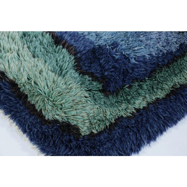 1960s Vintage Swedish Rya Rug With Blue-Teal Concentric Geometric Pattern - Rug & Kilim For Sale - Image 5 of 8