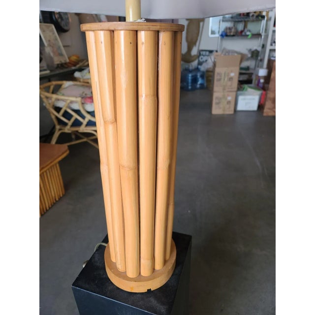 Restored Mid-Century Fourteen-Strand Stick Reed Rattan Table Lamp W/ Fancy Wrapping For Sale - Image 4 of 6
