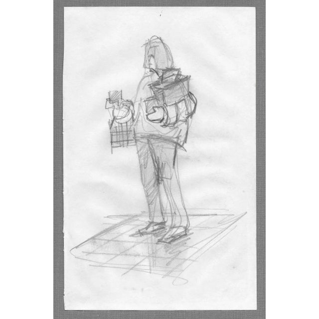 Figurative 1980s John Reilly Double Sided Figure Drawing of Shoppers For Sale - Image 3 of 3