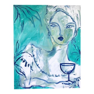 "Flowers and Wine Reclining" Acrylic Painting For Sale