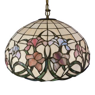 Vintage Tiffany Style Stained Glass Floral Hanging Pendant Light For Sale
