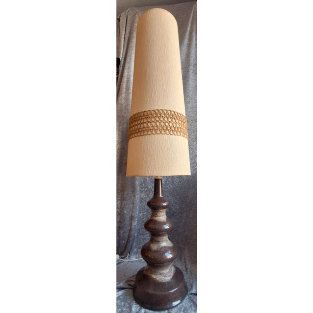 Mid-Century Floor Lamp with Brown Ceramic Base in the Fat Lava with Beige Fabric Shade by Pan, 1960s For Sale - Image 6 of 10