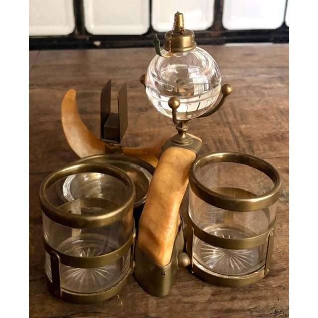 Brass Antique Horn and Brass Desk Standish or Smoking Set For Sale - Image 8 of 10