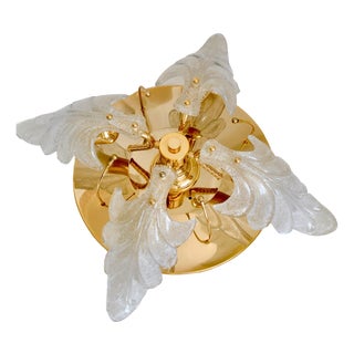 Vintage Murano Glass Leaf Flush Mount in Brass by Carl Fagerlund, 1970s For Sale
