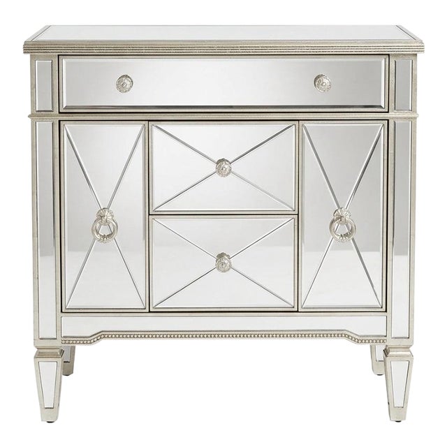 Vintage Mirrored Chest With Patinated Silver Finish For Sale