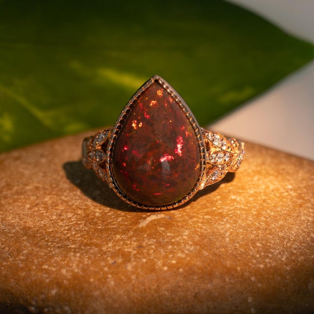 6.2ct Ethiopian Black Opal Ring With Natural Diamonds Accents: Solid 14k Gold, Size 6.75 For Sale - Image 4 of 11