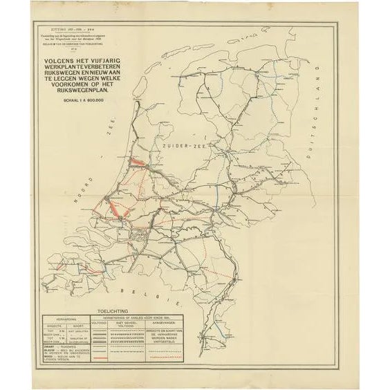 Vintage Road Map of the Netherlands, 1928 For Sale