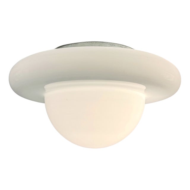 Space Age UFO Ceiling Lamp in White Opaline Glass, Italy, 1970s For Sale