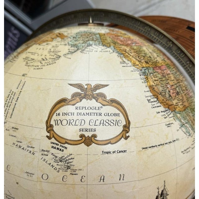 Tan Replogle Santa Fe 16″ World Floor Globe With Wood Horizon Ring Model #27812 For Sale - Image 8 of 9