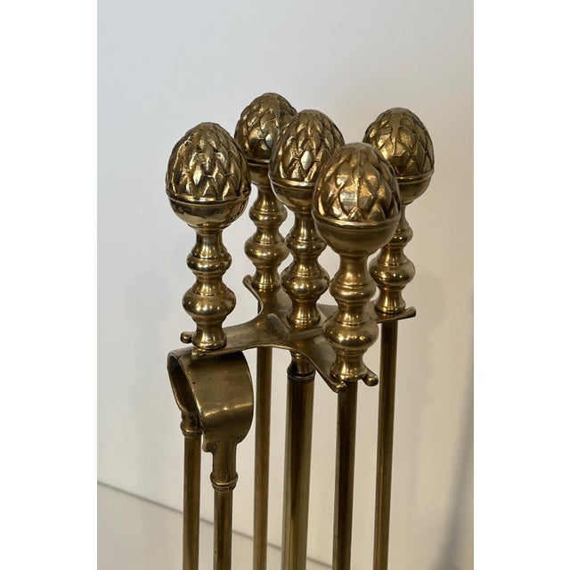1970s Neoclassical brass pineapple fireplace tools in the style of Maison Baguès For Sale - Image 5 of 12