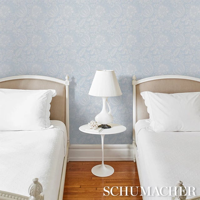 Not Yet Made - Made To Order SAMPLE - Schumacher Pomegranate Print Wallpaper In Sky For Sale - Image 5 of 5