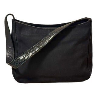 1990s Prada Canvas and Croc Leather Shoulder Bag For Sale