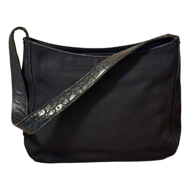 1990s Prada Canvas and Croc Leather Shoulder Bag For Sale