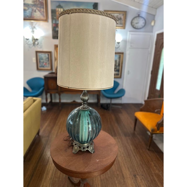 Glamours Blue Hollywood Regency Glass Lamp