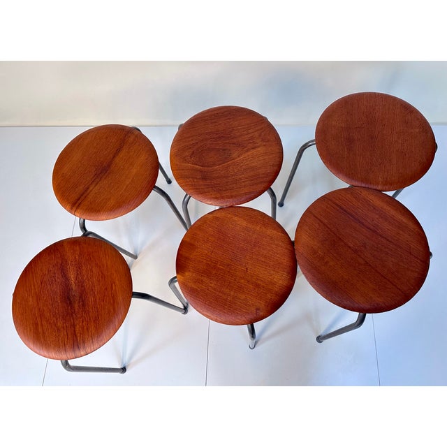 Danish Atelier Stacking Stools in Teak Plywood and Tubular Steel, 1960s, Set of 6 For Sale - Image 15 of 18