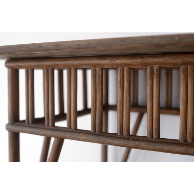 Vintage Rustic Boho Rattan Table With Shelf For Sale - Image 10 of 16