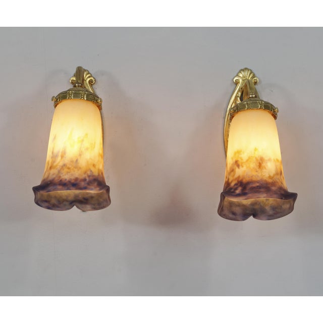 Muller Frères French Art Deco Wall Sconces by Muller Freres & Cherrier Et Besnus 1920s France - A Pair For Sale - Image 4 of 10