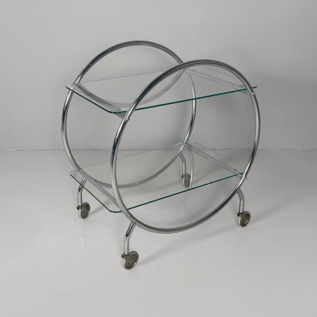 Italian Modern Cart in Steel and Glass with Casters, 1970s For Sale - Image 15 of 15