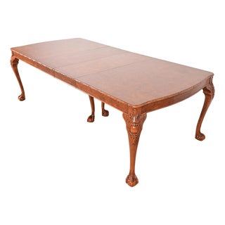 Romweber Chippendale Burl Wood Extension Dining Table, Newly Refinished For Sale