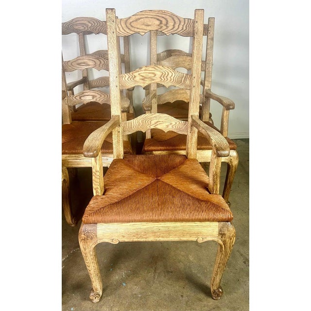 Set of Eight French Country Ladder Back Dining W/ Rush Seats For Sale - Image 11 of 12
