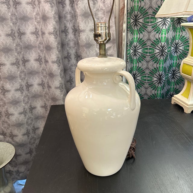 Byzantine White Ceramic Amphora Style Lamp For Sale - Image 3 of 9