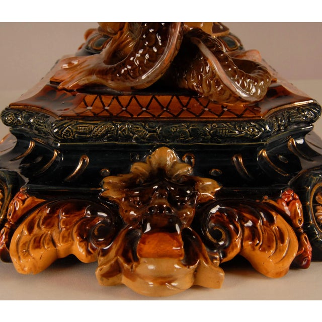 Antique Centerpiece Ceramic Renaissance Revival Majolica Vase For Sale - Image 9 of 13