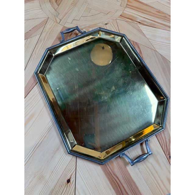 Metal Italian Octagonal Brass and Pewter Serving Tray For Sale - Image 7 of 8