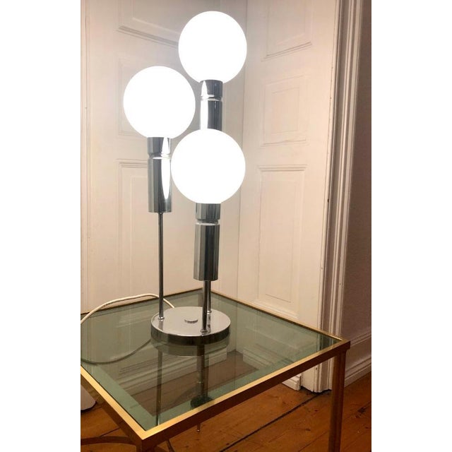 Space Age Atomic Table Lamp in Opal Chrome from Sölken Leuchten, 1970s, in Very Good conditions. Designed 1970 to 1979...