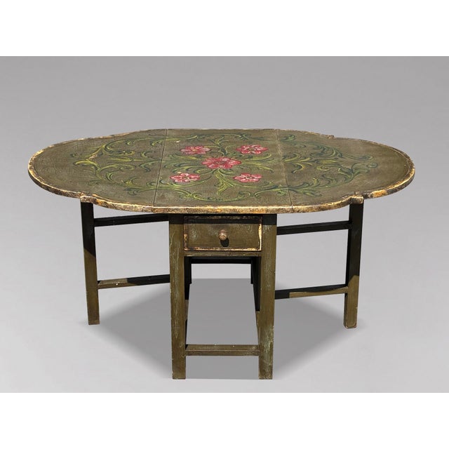 Paint Vintage Italian Green Painted Drop-Leaf Table, 1920 For Sale - Image 7 of 12