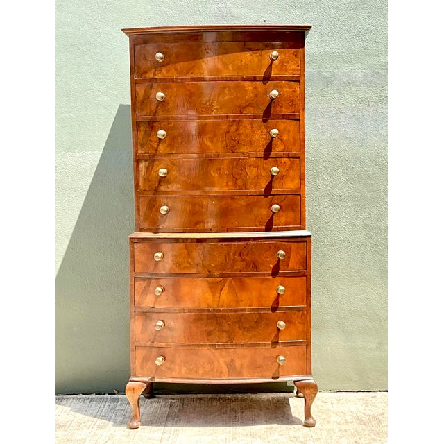 Vintage Queen Anne Style Wood Tallboy Dresser For Sale - Image 10 of 12