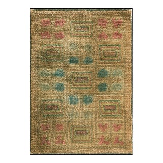 1930s Camel Tan Geometric Swedish Antique Art Deco European Rug Wool Carpet For Sale
