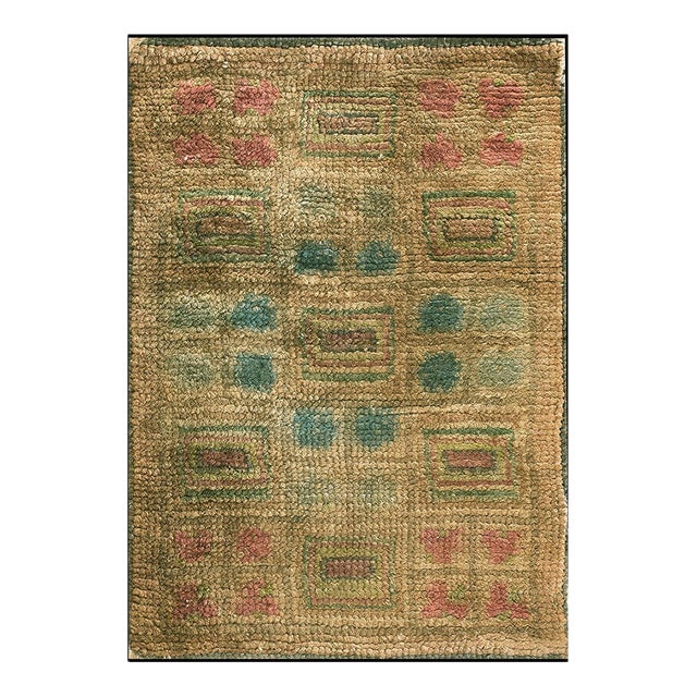 1930s Camel Tan Geometric Swedish Antique Art Deco European Rug Wool Carpet For Sale