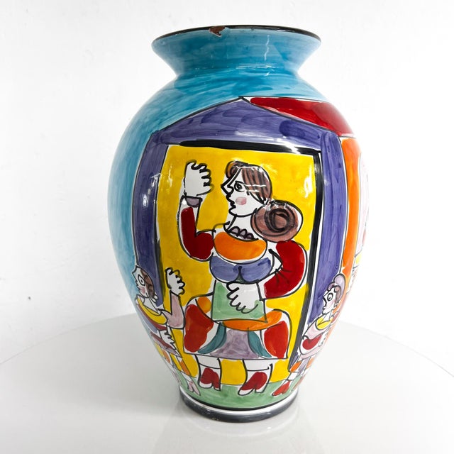 AMBIANIC presents 1960s Italy Hand Painted Collections Colorful Ceramic Vase Happy Family 15 h x 9.5 diameter Stamped by...