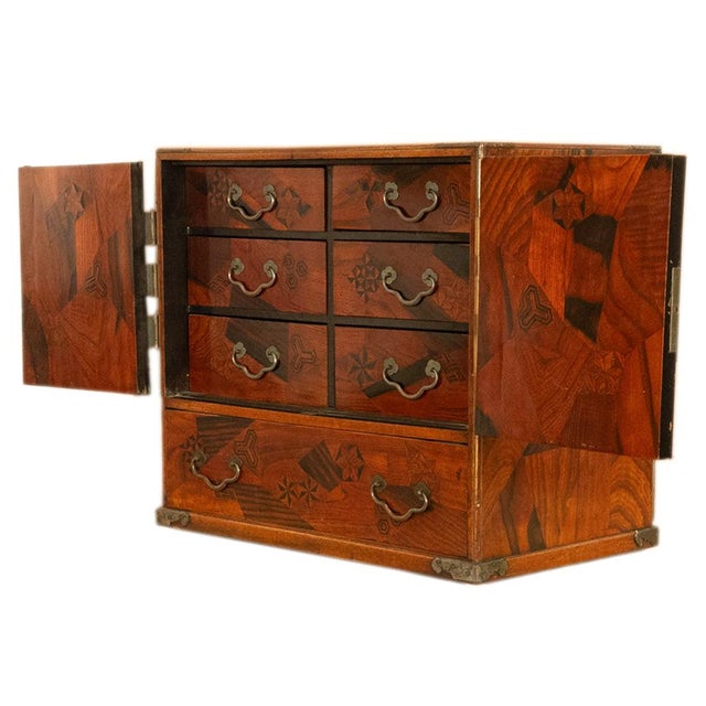 Antique Japanese Meiji Kodansu Tansu Marquetry Table Cabinet Jewelry Chest 1880 For Sale - Image 4 of 15