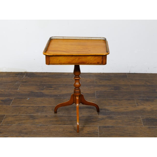 19th Century 19th Century English Regency Period Fruitwood Guéridon Side Table with Pierced Brass Gallery For Sale - Image 5 of 12