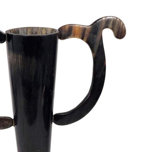 Antique Early 1900s Folk Art Handmade Cattle Horn Trophy Cup / Loving Cup W/ Mahogany Wood Base - 15.5" H For Sale - Image 10 of 18
