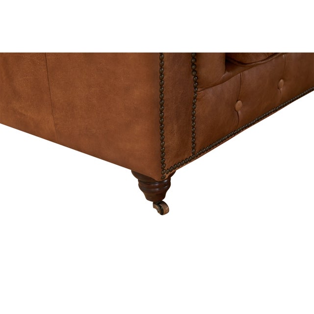 Italian Century Chesterfield Armchair in Light Brown Leather For Sale - Image 3 of 4