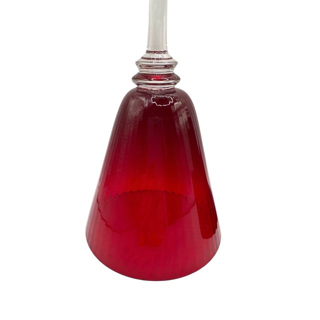 Ruby Red Vintage Elegant Ruby Red Fluted Wine Goblets With Crystal Clear Stems - A Pair For Sale - Image 8 of 12