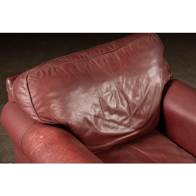 Late 20th Century Red Leather Armchair With Ottoman For Sale - Image 11 of 18