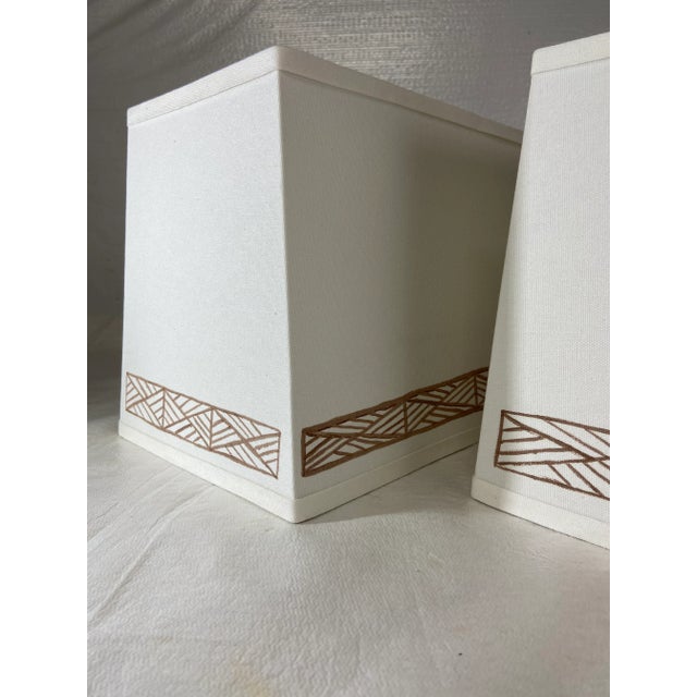 Hand Painted Rectangle Lamp Shades a Pair For Sale - Image 9 of 11