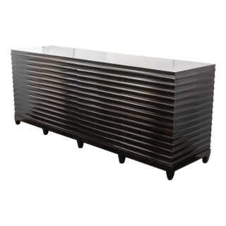 Late 20th Century Barbara Barry for Baker Modern Fluted Black Lacquered Sideboard Credenza For Sale