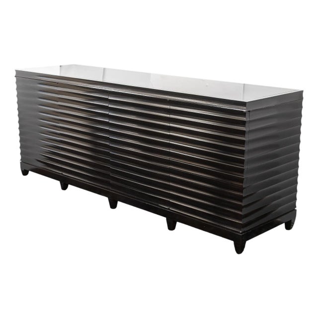 Late 20th Century Barbara Barry for Baker Modern Fluted Black Lacquered Sideboard Credenza For Sale