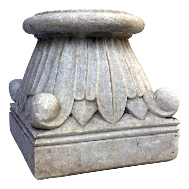 Antique Carrera Marble Column Base For Sale