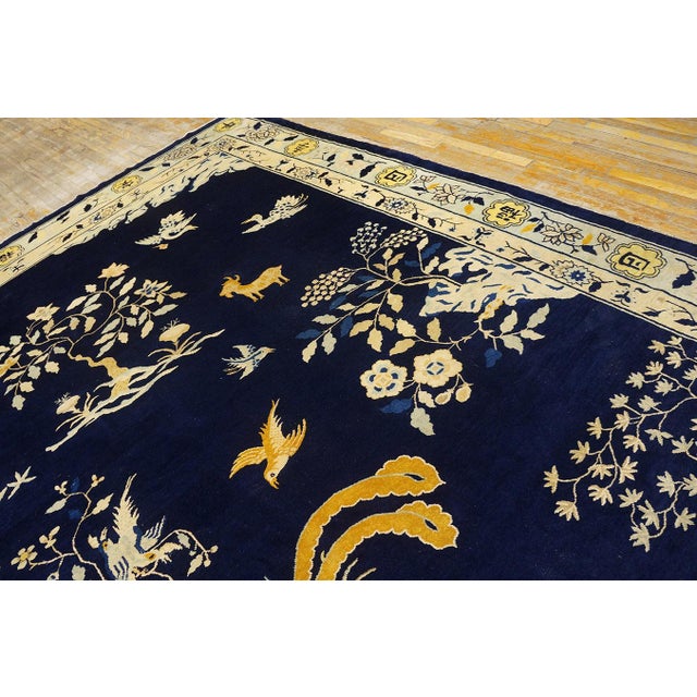 Chinoiserie 1880s Blue Navy Open Field Chinoiserie Pattern Antique Chinese Peking Rug For Sale - Image 3 of 12