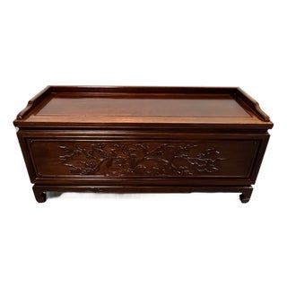 Asian Style Carved Cedar Lined Blanket Chest Coffee Table, 1970s For Sale
