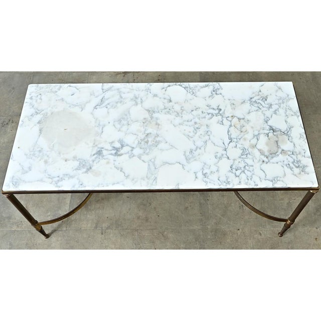 Early 20th Century French White Marble & Brass Coffee Table in the Maison Jansen Style For Sale - Image 9 of 12